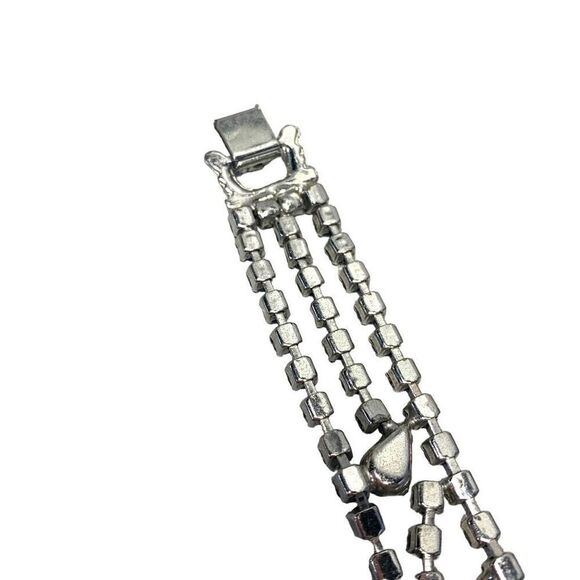 Vintage 50s Dazzling Blue Brilliant AB Prong Set Glass Rhinestones 4Row Bracelet - Picture 8 of 10